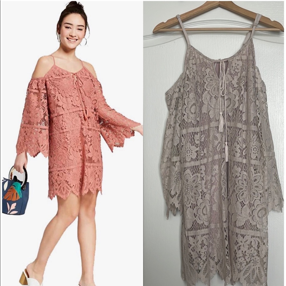 Long Sleeve Cold Shoulder Lace Shift Sundress